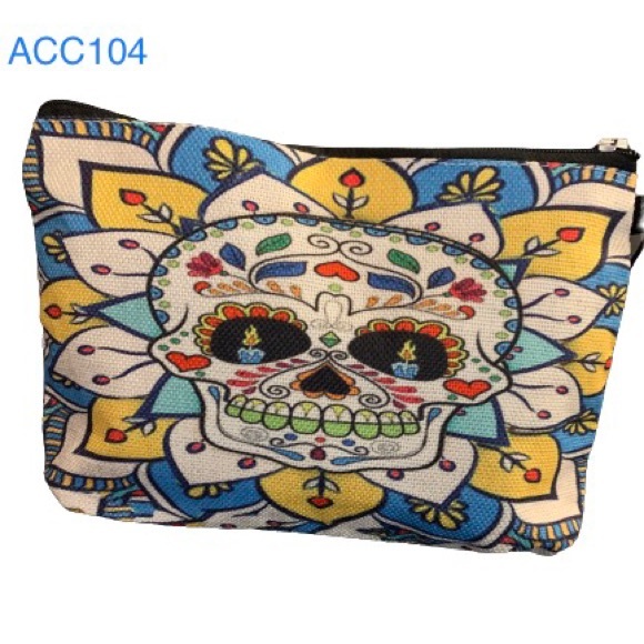 Cute Blue and Yellow Sugar Skull Cosmetic Bag / Pouch - Picture 5 of 7